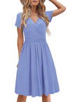 Vestito Donna Genesis – Stampa Floreale, Scollo a V Incrociato & Tasche, Taglio A-Line Elegante