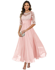 Olanthe Abito da Sera Donna – Pizzo e Mussola, Maniche 3/4 e Taglio A-Line Elegante