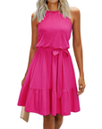 Bloom Robe Donna – Collo Halter, Stampa Floreale & Tasche, Taglio A-Line, Lunghezza al Ginocchio