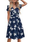 Vestito Donna Genesis – Stampa Floreale, Scollo a V Incrociato & Tasche, Taglio A-Line Elegante