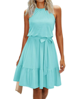 Bloom Robe Donna – Collo Halter, Stampa Floreale & Tasche, Taglio A-Line, Lunghezza al Ginocchio