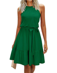 Bloom Robe Donna – Collo Halter, Stampa Floreale & Tasche, Taglio A-Line, Lunghezza al Ginocchio