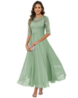 Olanthe Abito da Sera Donna – Pizzo e Mussola, Maniche 3/4 e Taglio A-Line Elegante