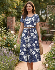 Amyrose Abito Midi A-Line Donna – Abito Estivo Fluido con Maniche a Sbuffo e Tasche