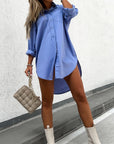 Camicia oversize donna – Scollo a V con bottoni maniche lunghe