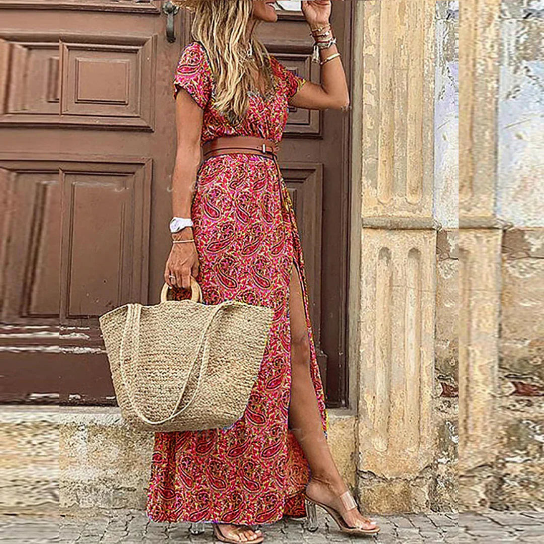 Abito Maxi Boho Arioso da Donna con Cintura Coordinata