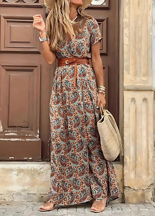 Abito Maxi Boho Arioso da Donna con Cintura Coordinata