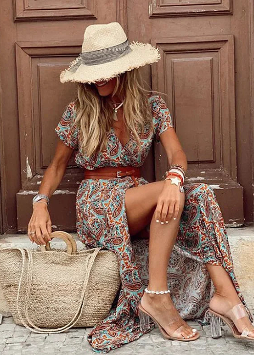 Abito Maxi Boho Arioso da Donna con Cintura Coordinata