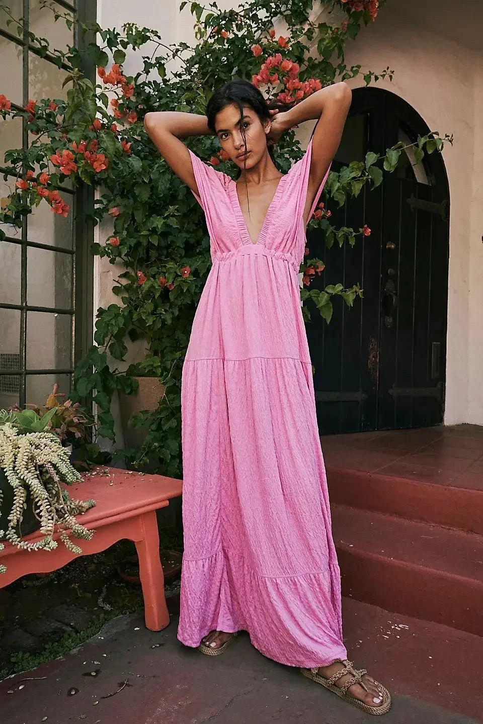 Abito lungo bohemien da donna senza schienale