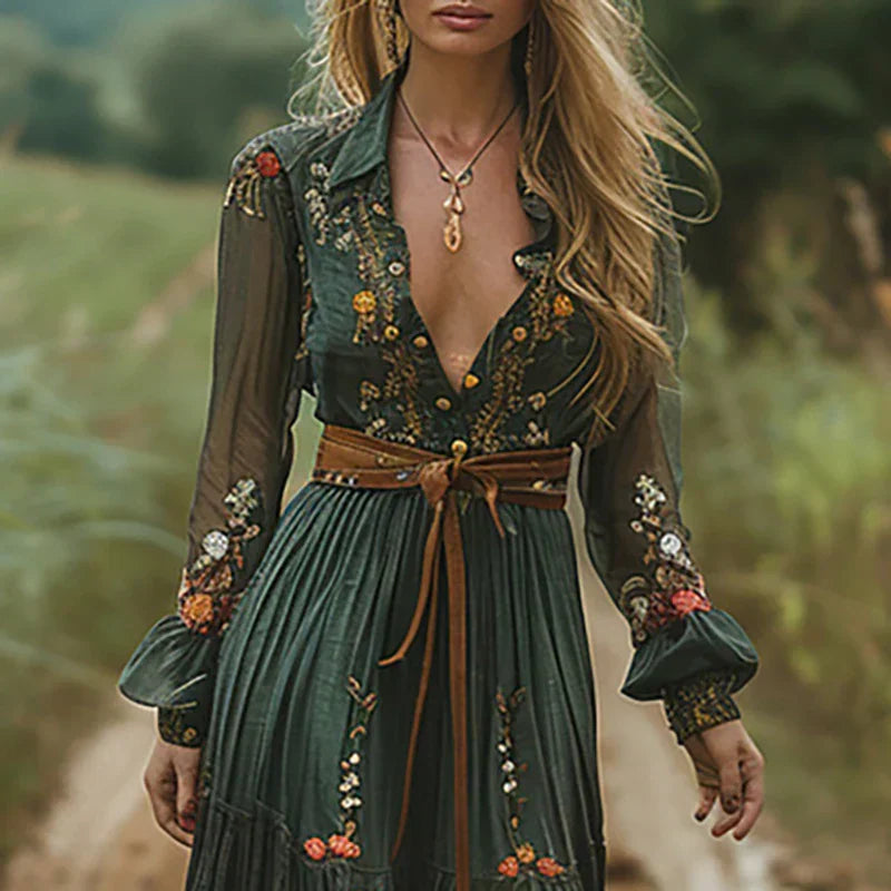 Abito lungo floreale bohemien da donna