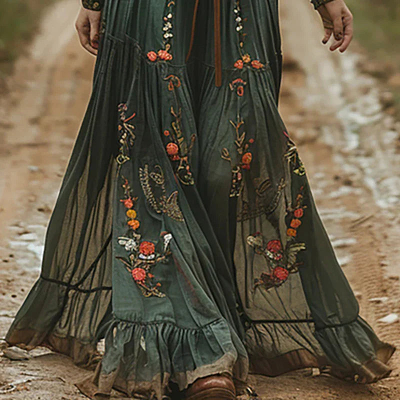 Abito lungo floreale bohemien da donna