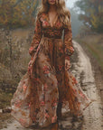Abito lungo floreale bohemien da donna