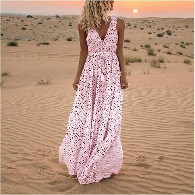 Abito lungo fluido boho da donna a pois