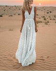 Abito lungo fluido boho da donna a pois