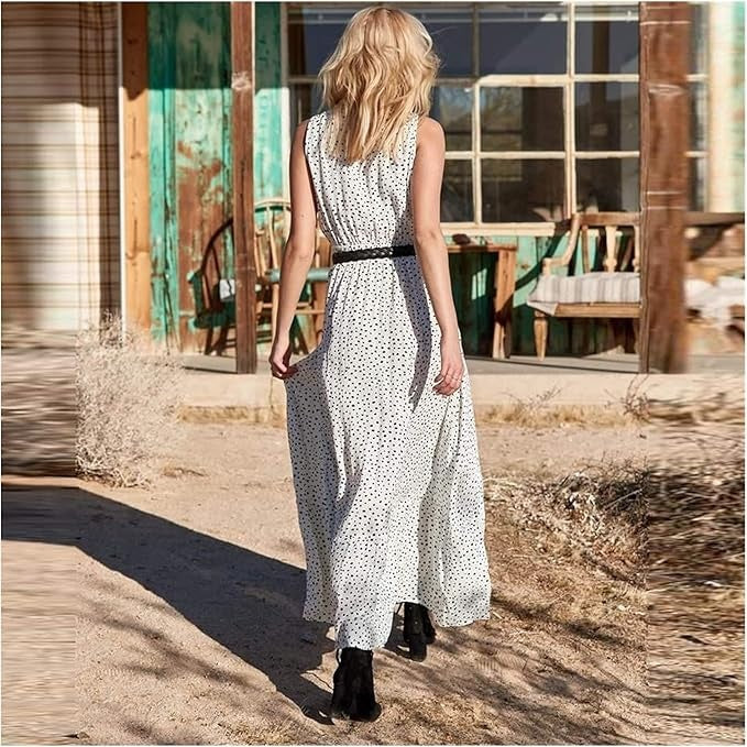 Abito lungo fluido boho da donna a pois