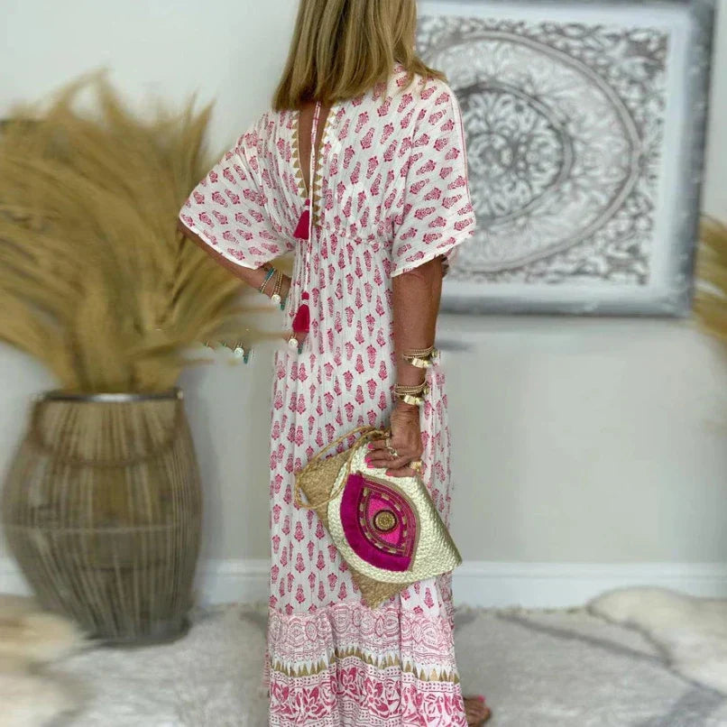 Abito lungo boho con stampa da donna per l'autunno