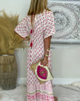 Abito lungo boho con stampa da donna per l'autunno