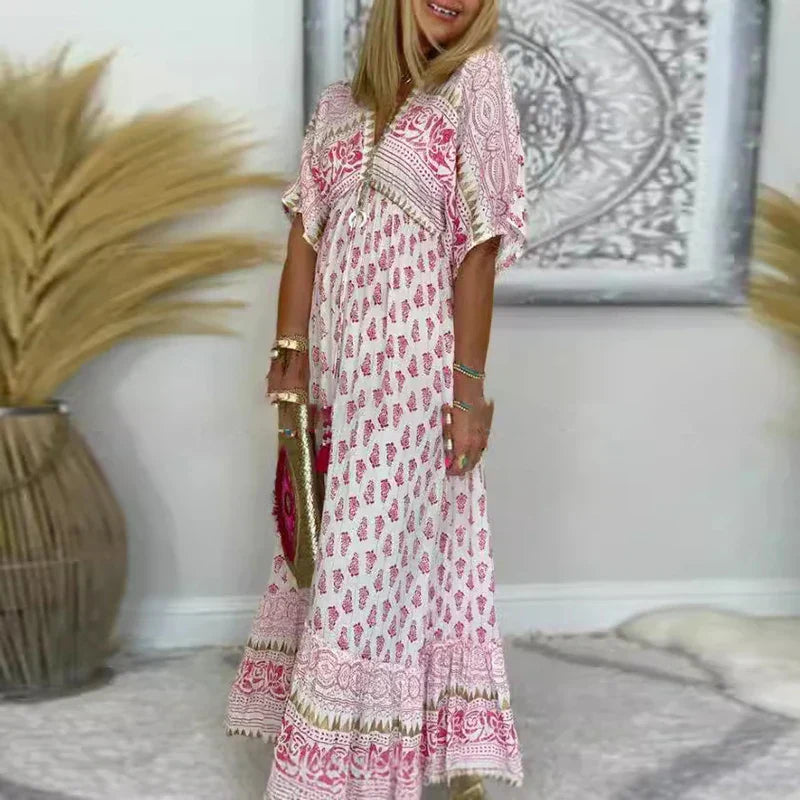 Abito lungo boho con stampa da donna per l'autunno
