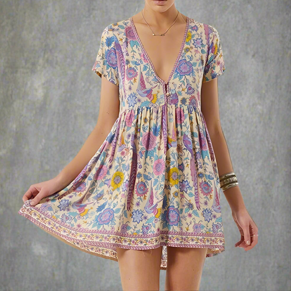 Abito Mini Donna Crema a Fiori