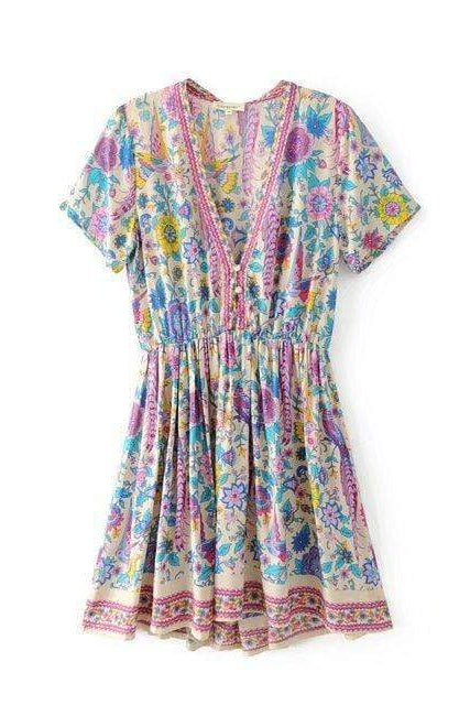 Abito Mini Donna Crema a Fiori