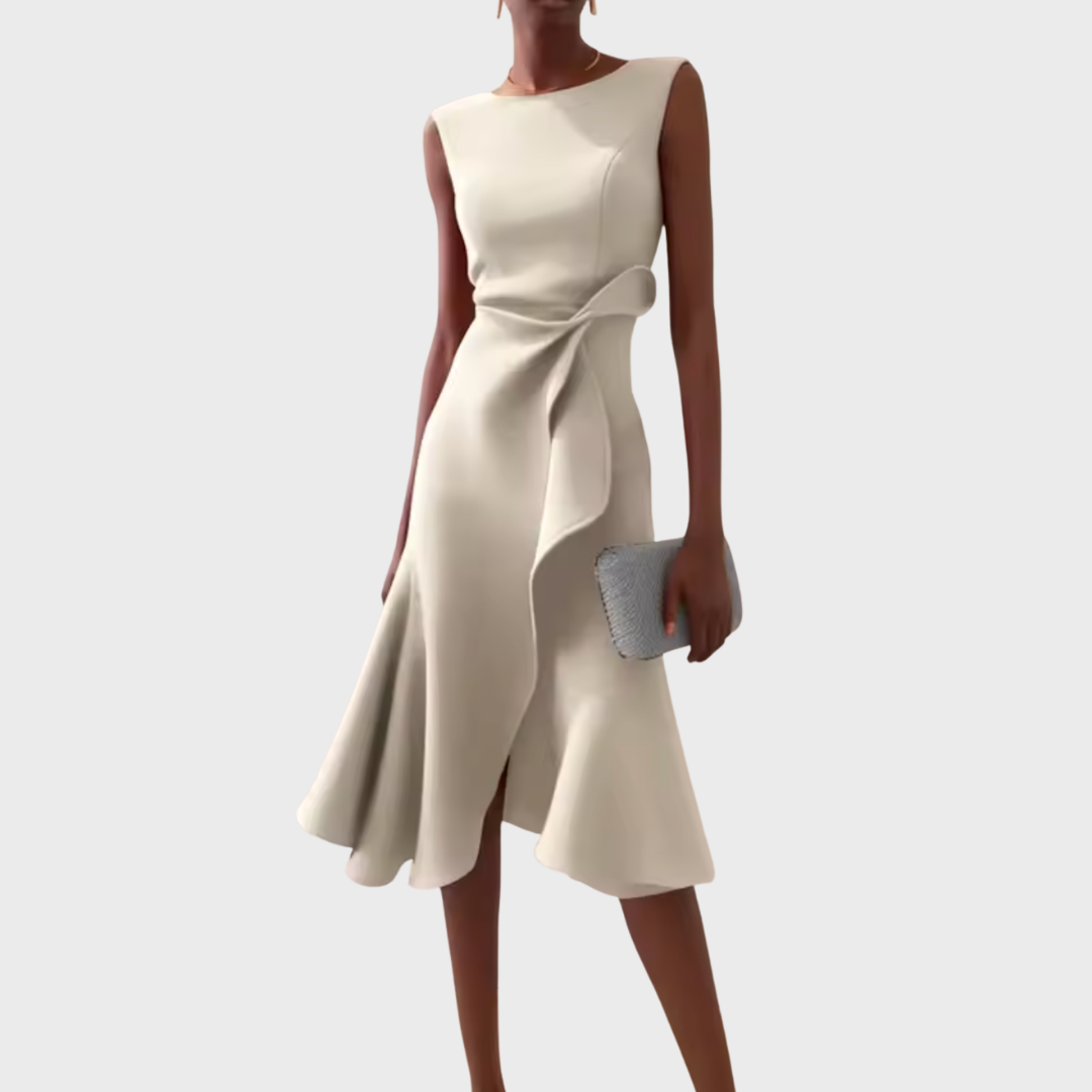 Abito midi asimmetrico drappeggiato da donna