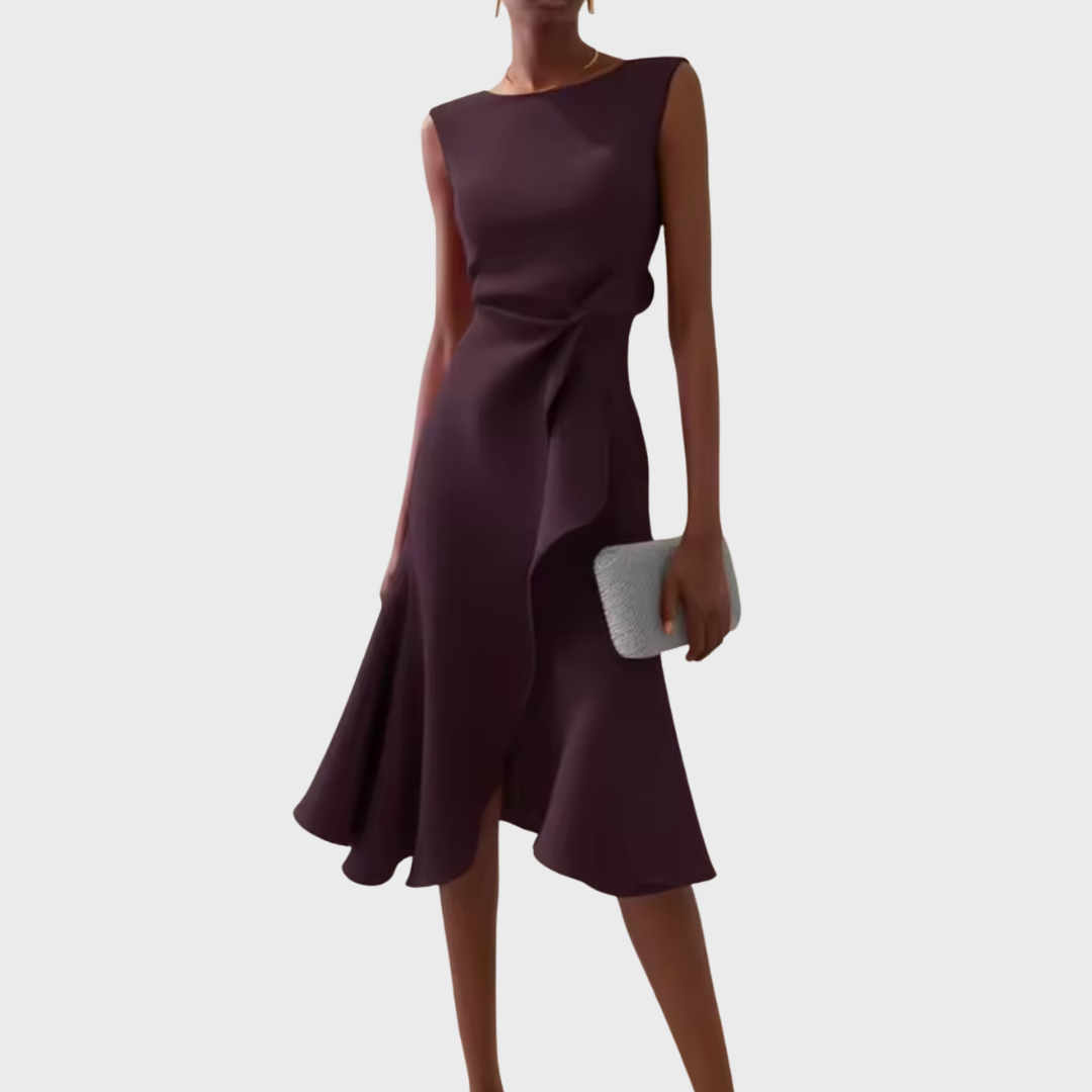Abito midi asimmetrico drappeggiato da donna