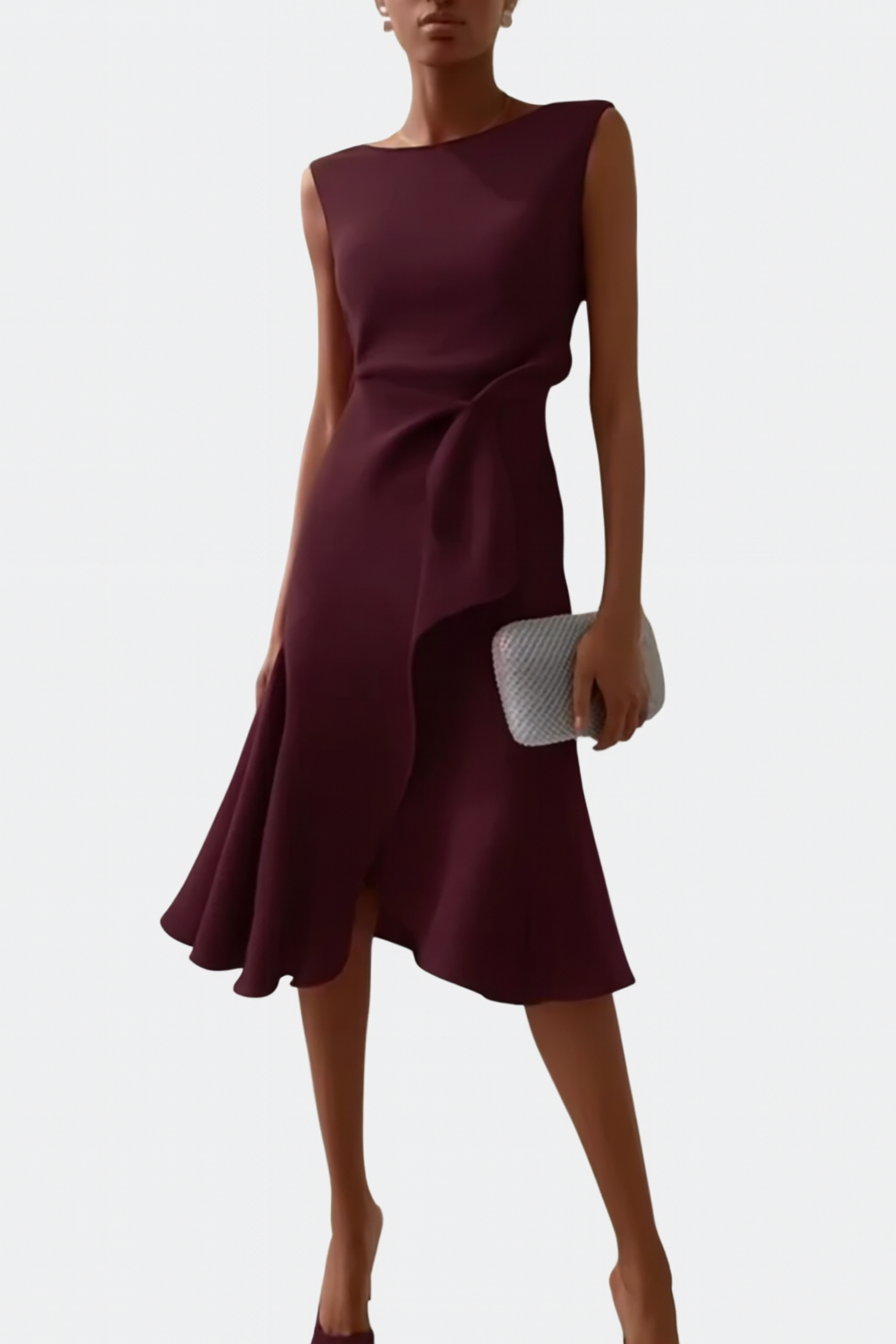 Abito midi asimmetrico drappeggiato da donna