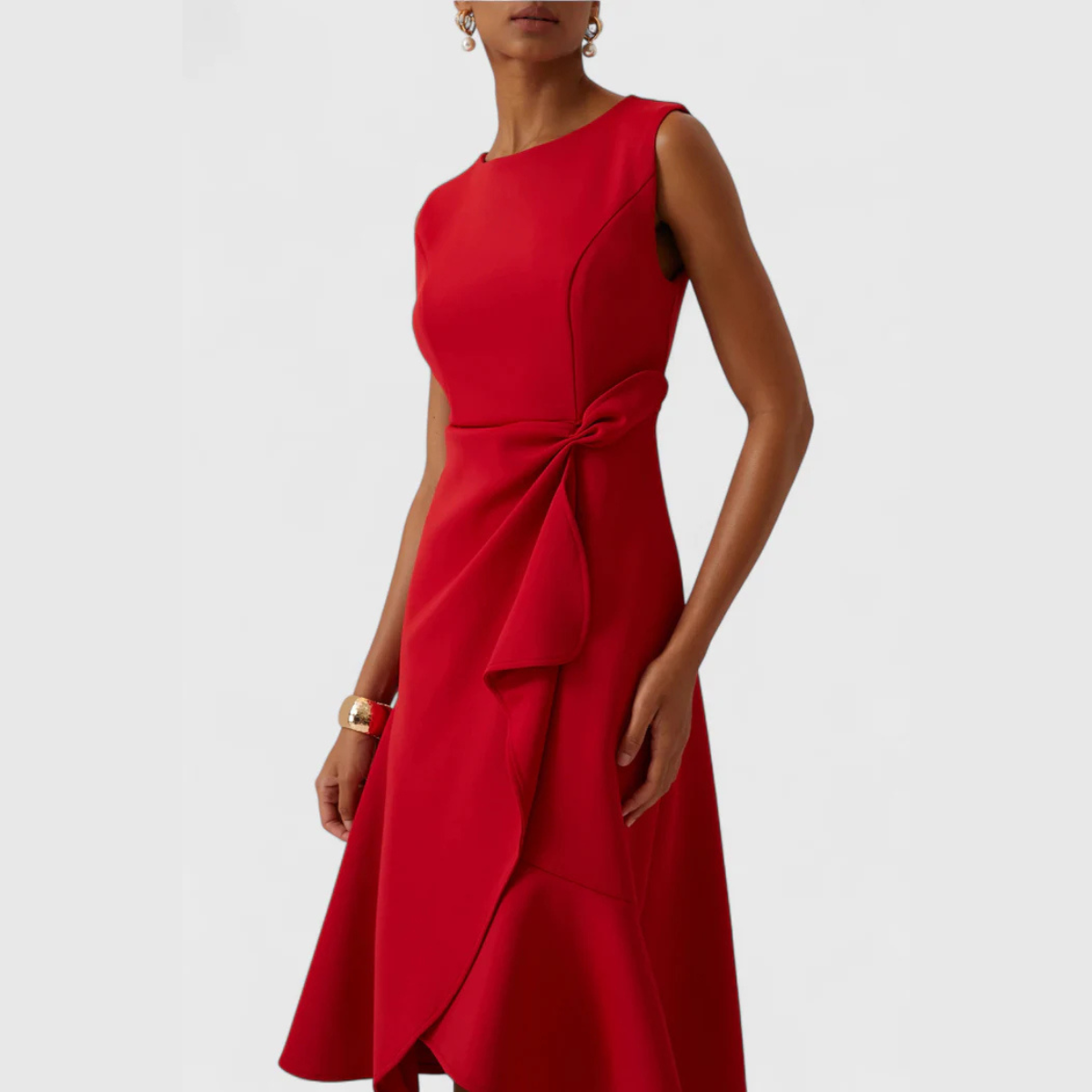 Abito midi asimmetrico drappeggiato da donna