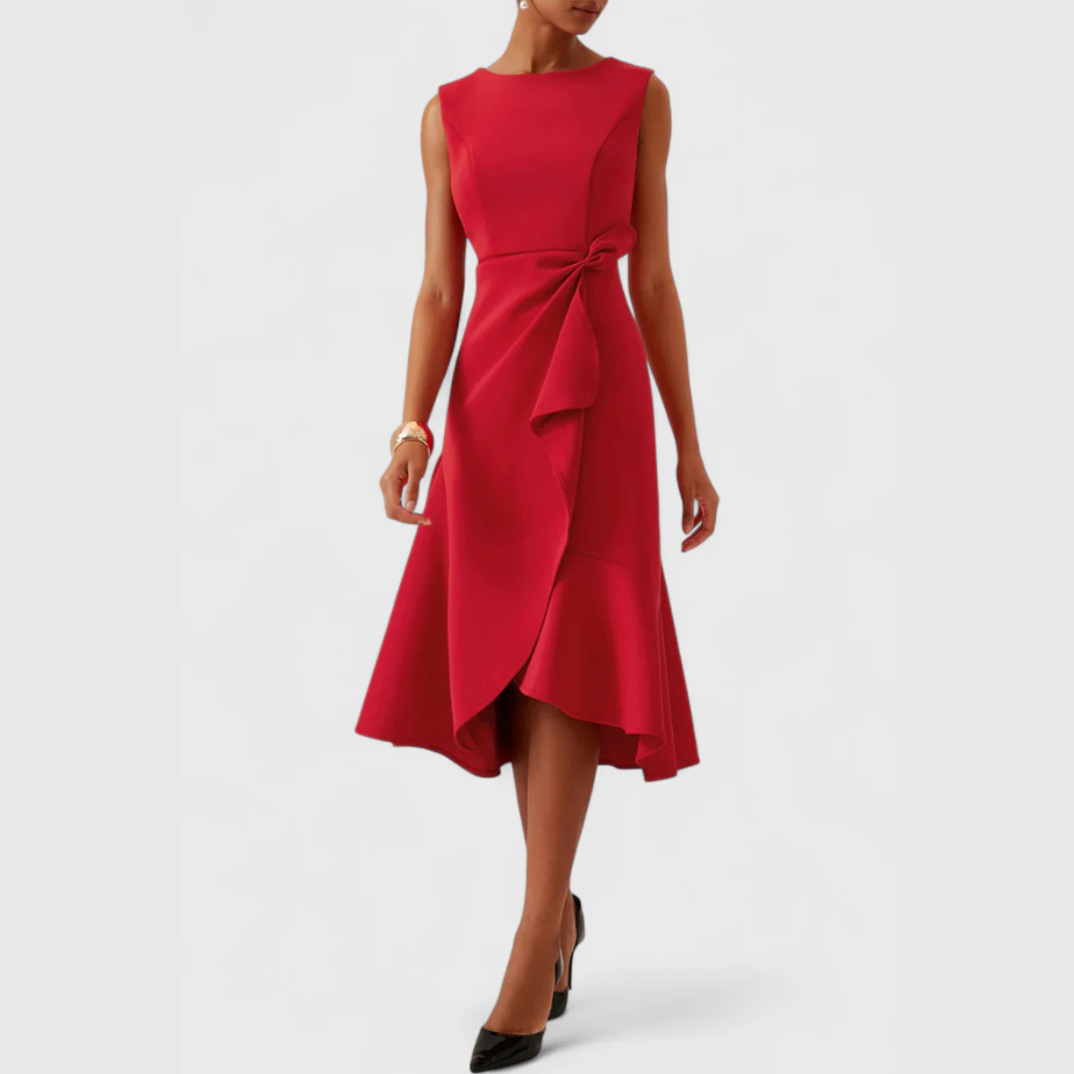 Abito midi asimmetrico drappeggiato da donna