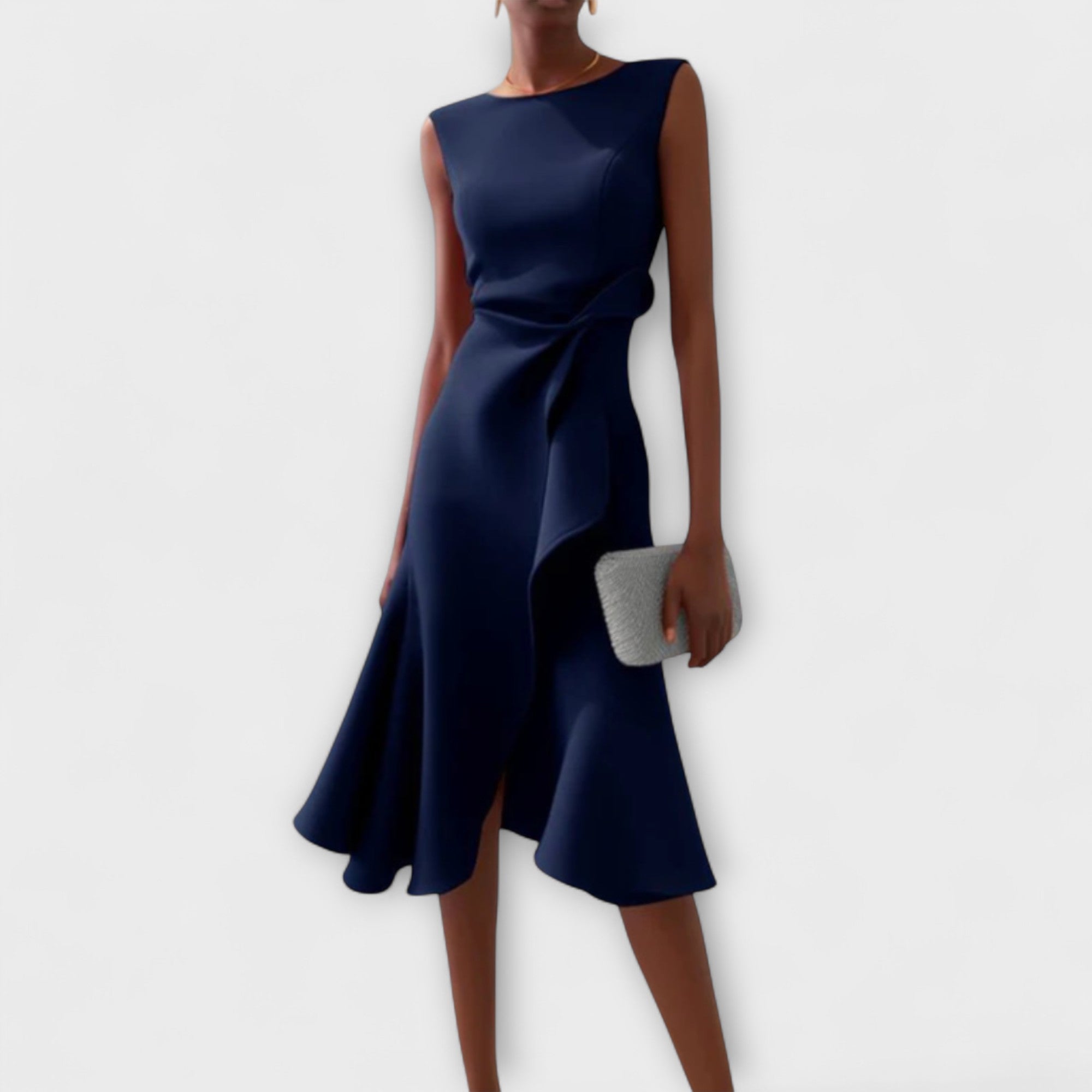 Abito midi asimmetrico drappeggiato da donna