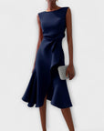 Abito midi asimmetrico drappeggiato da donna