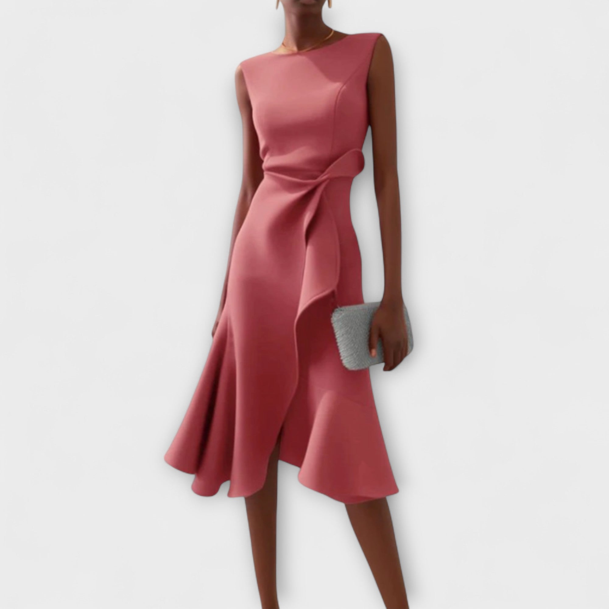 Abito midi asimmetrico drappeggiato da donna