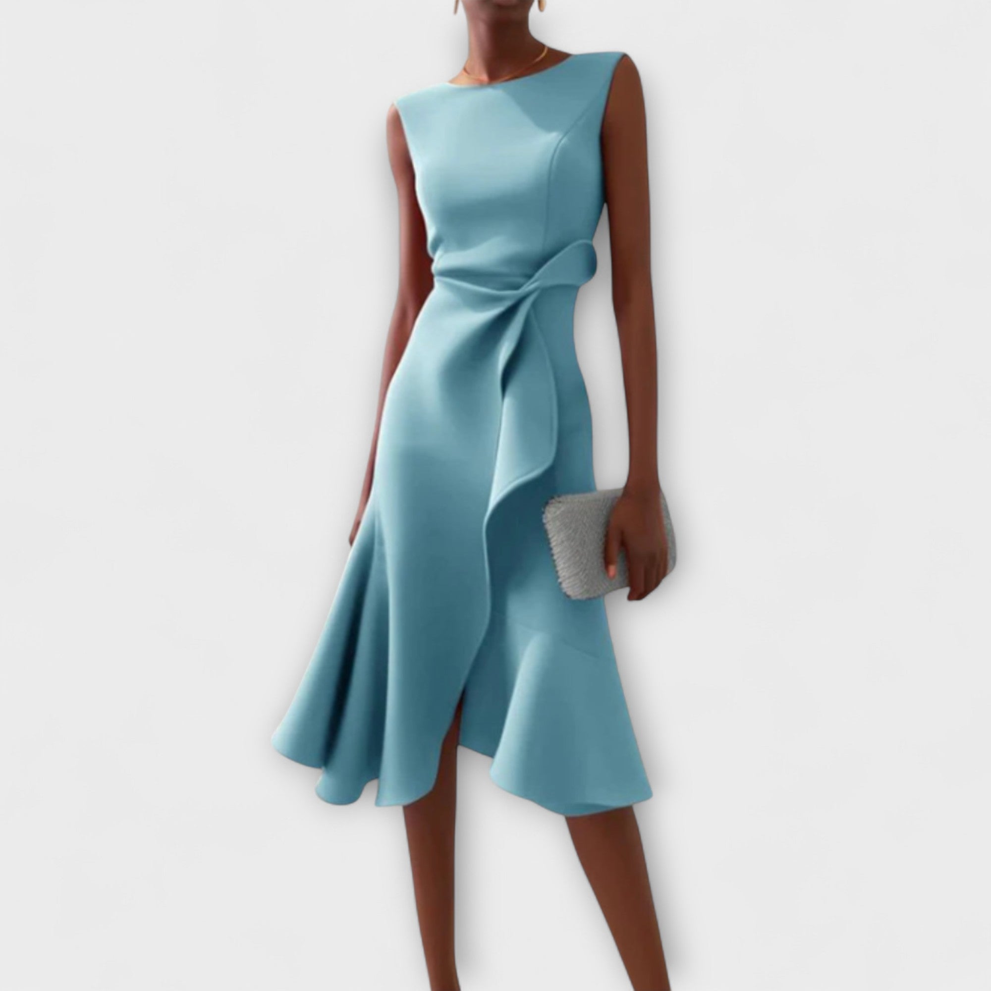 Abito midi asimmetrico drappeggiato da donna