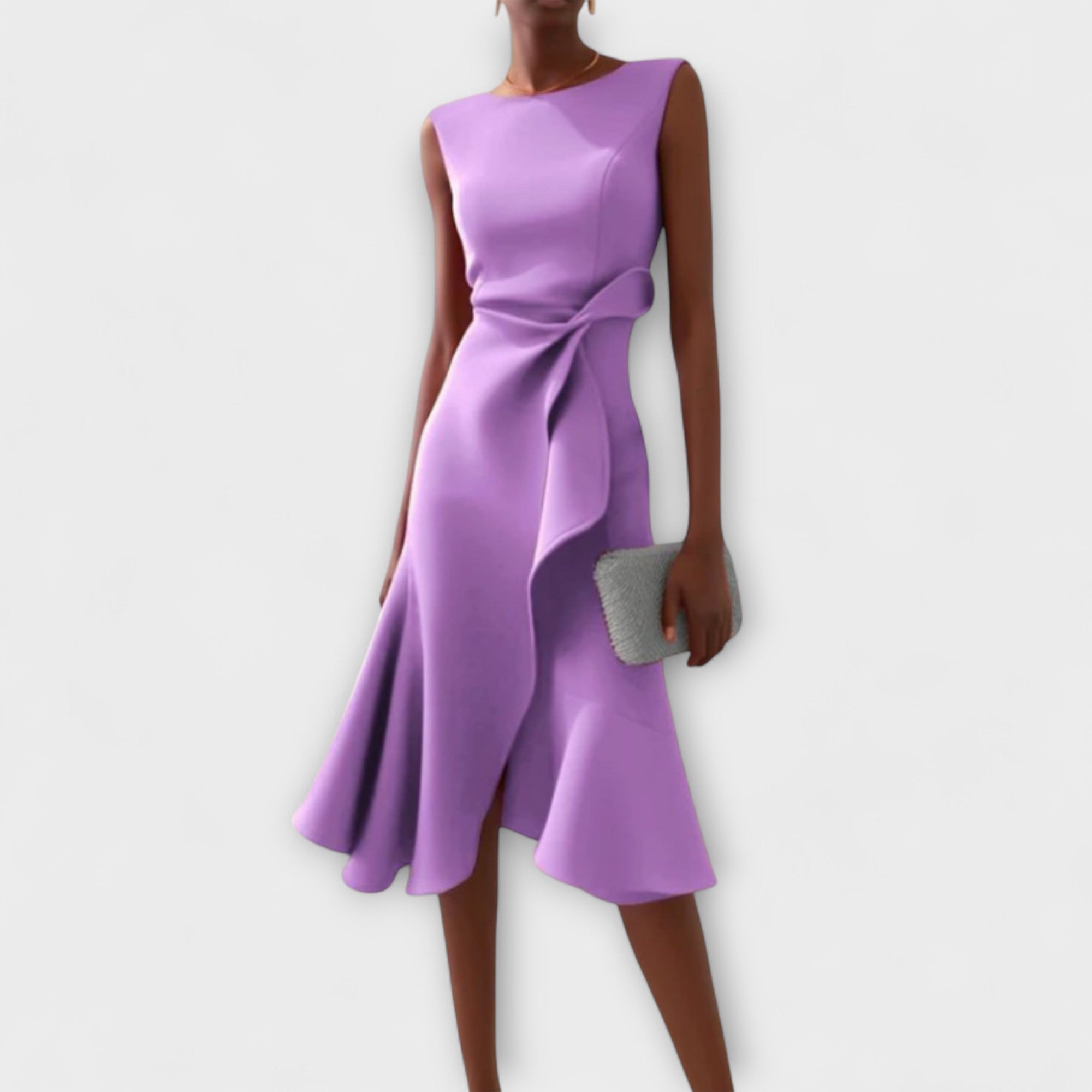 Abito midi asimmetrico drappeggiato da donna