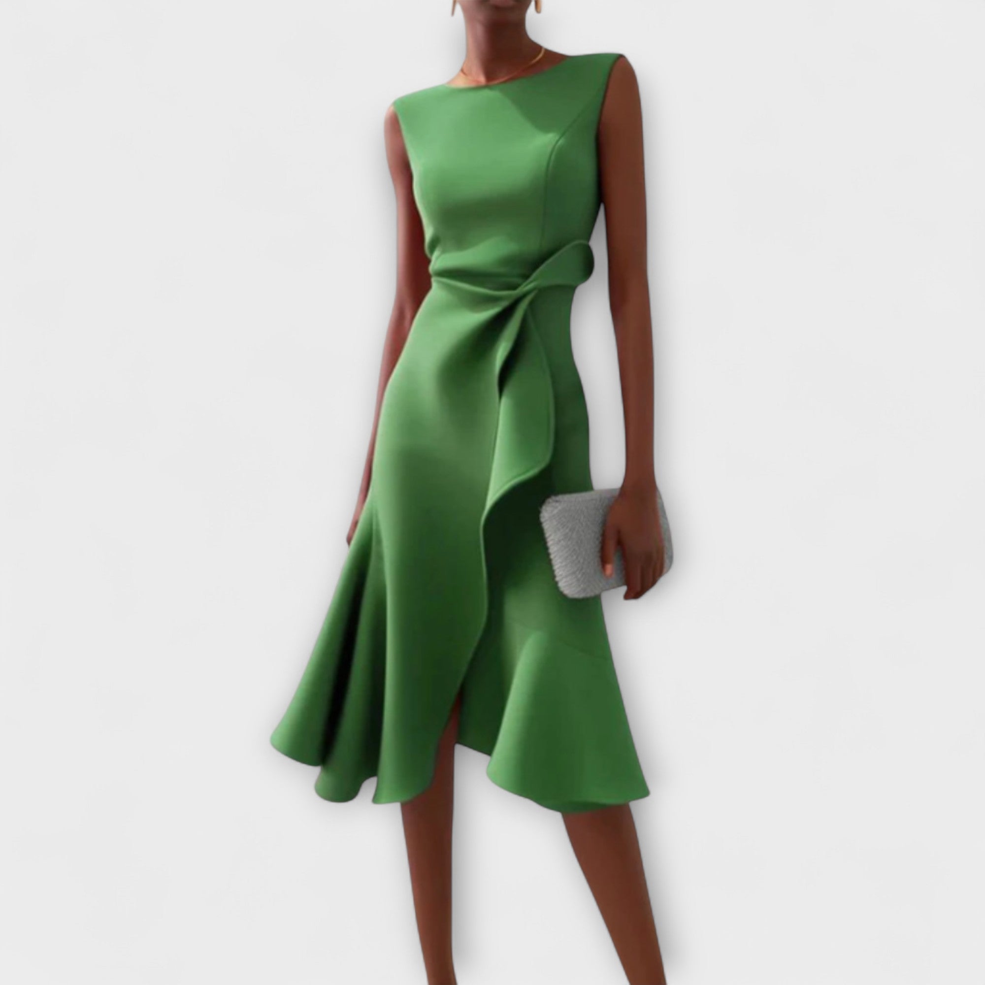Abito midi asimmetrico drappeggiato da donna