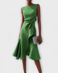 Abito midi asimmetrico drappeggiato da donna