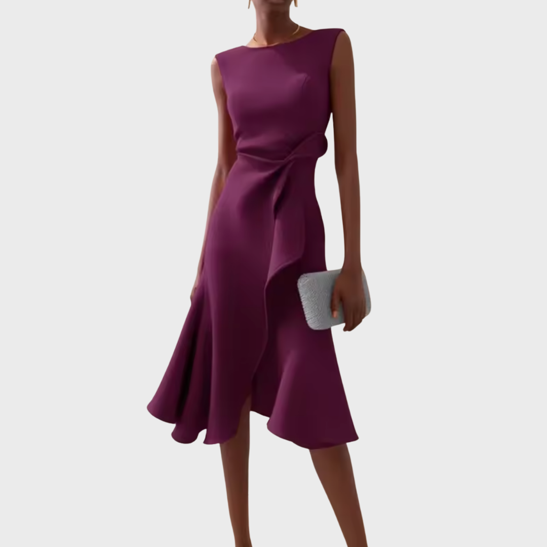 Abito midi asimmetrico drappeggiato da donna