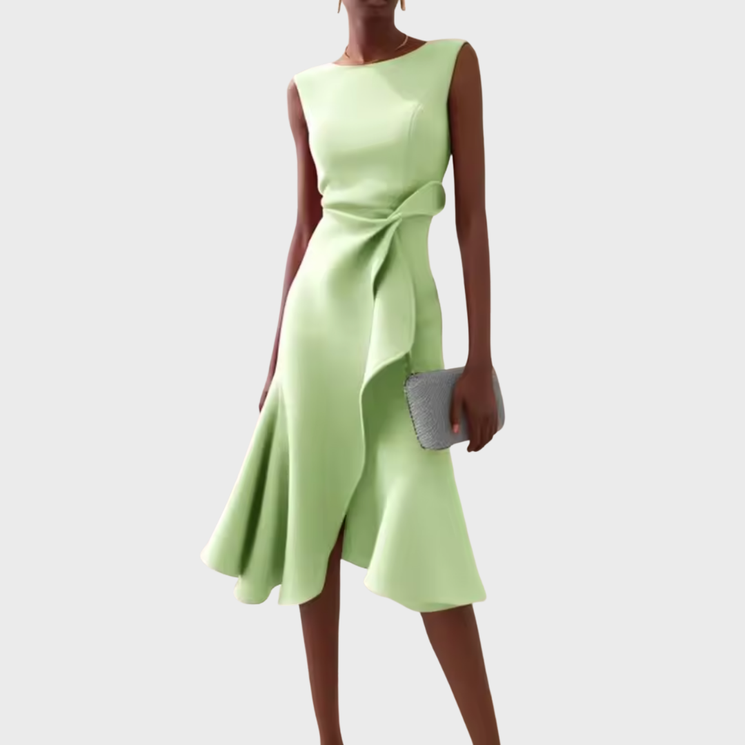 Abito midi asimmetrico drappeggiato da donna