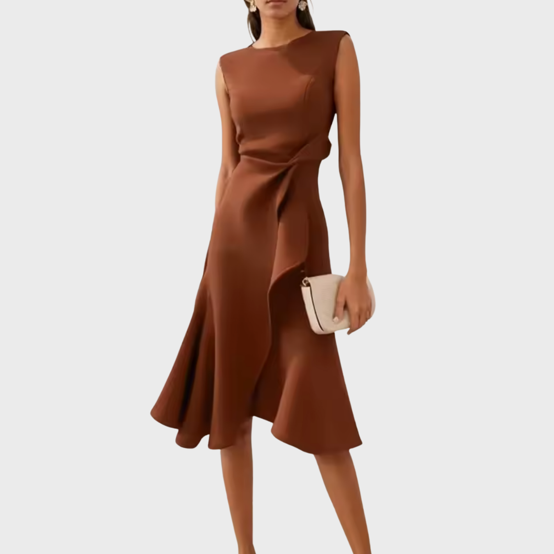 Abito midi asimmetrico drappeggiato da donna
