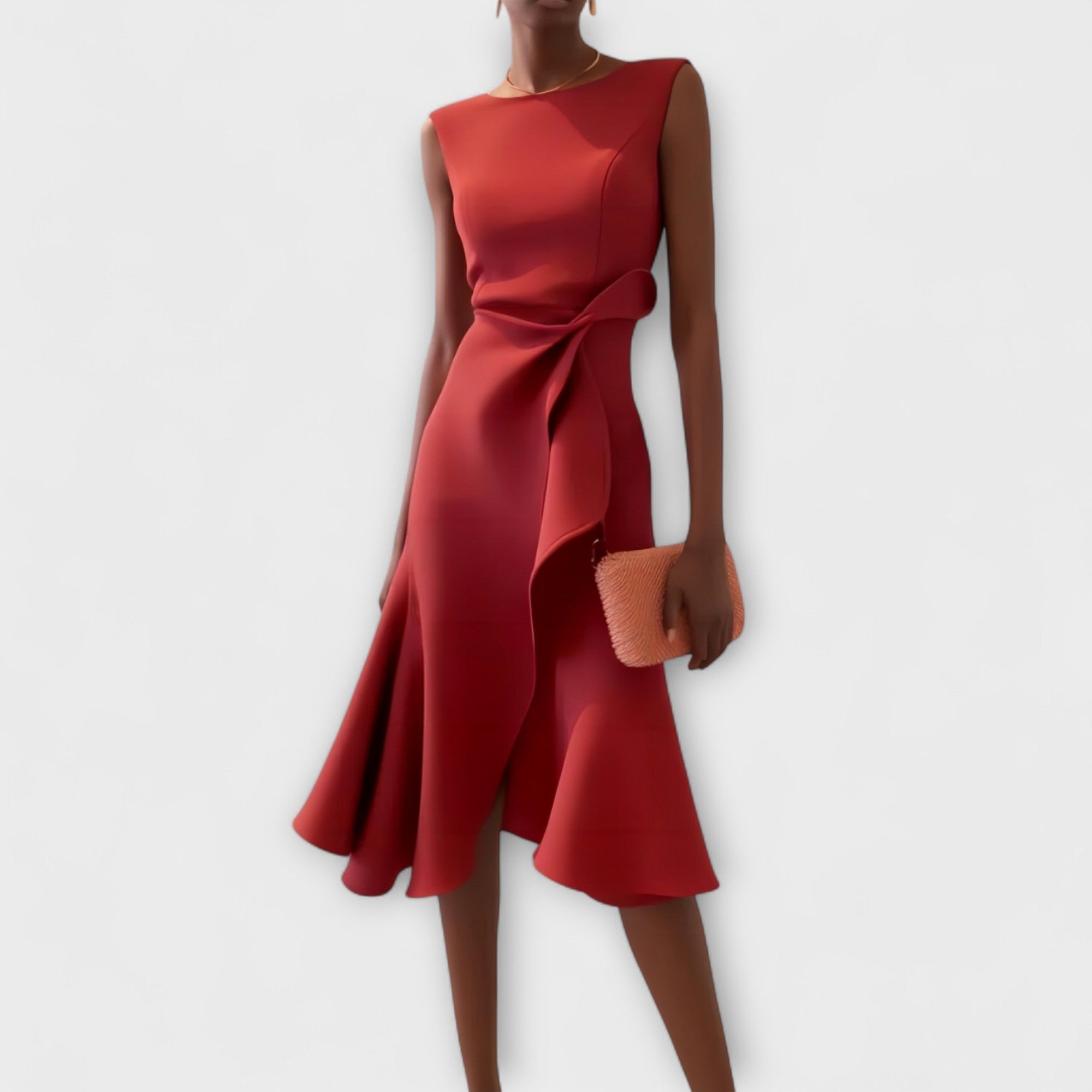 Abito midi asimmetrico drappeggiato da donna