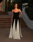 Abito lungo elegante donna bianco e nero