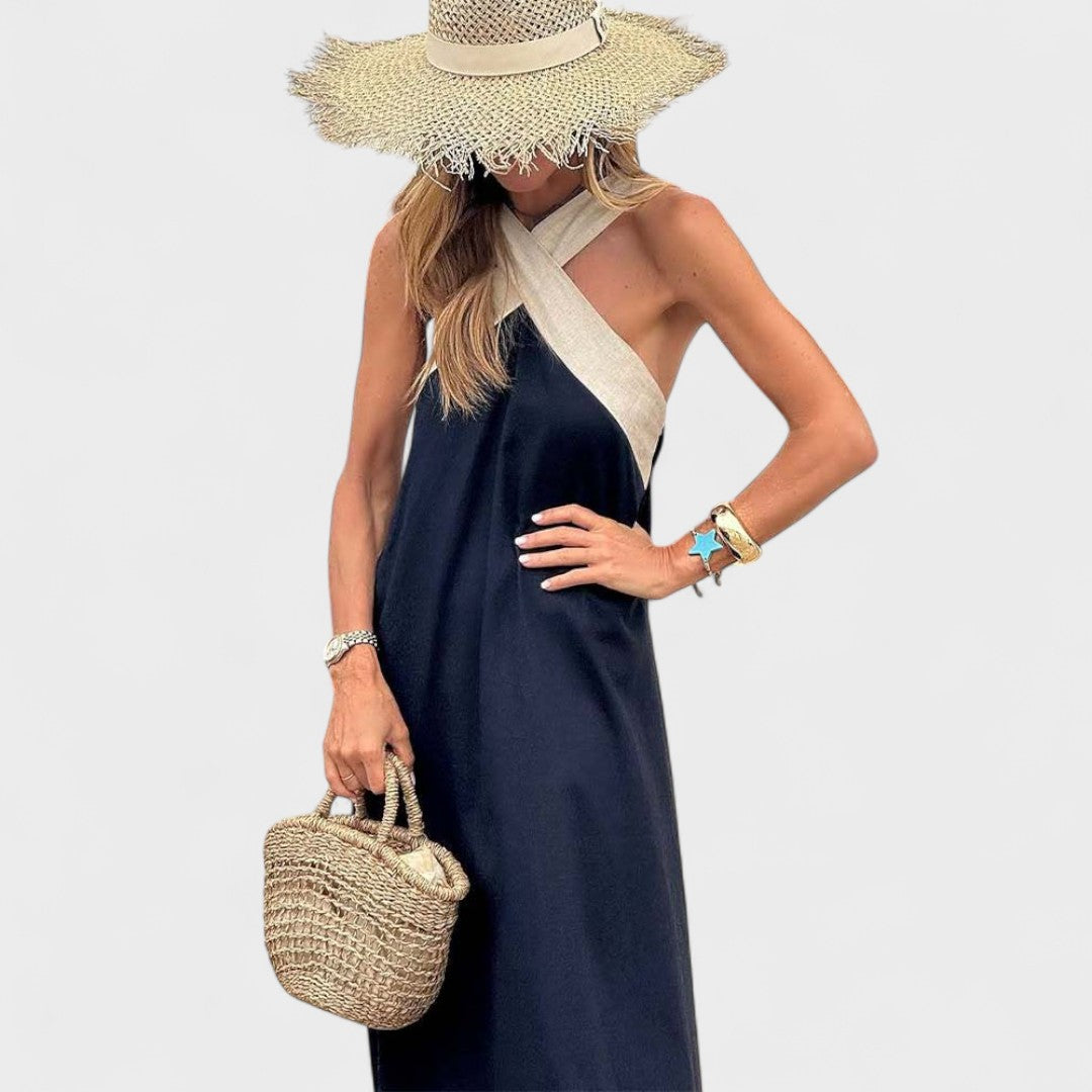 Abito lungo elegante da donna con scollo a incrocio