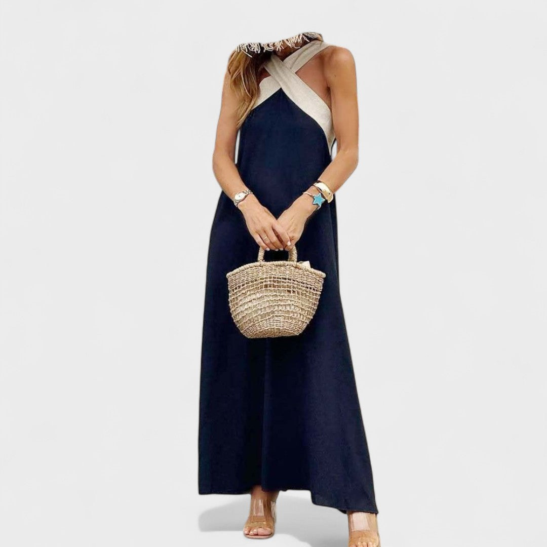 Abito lungo elegante da donna con scollo a incrocio