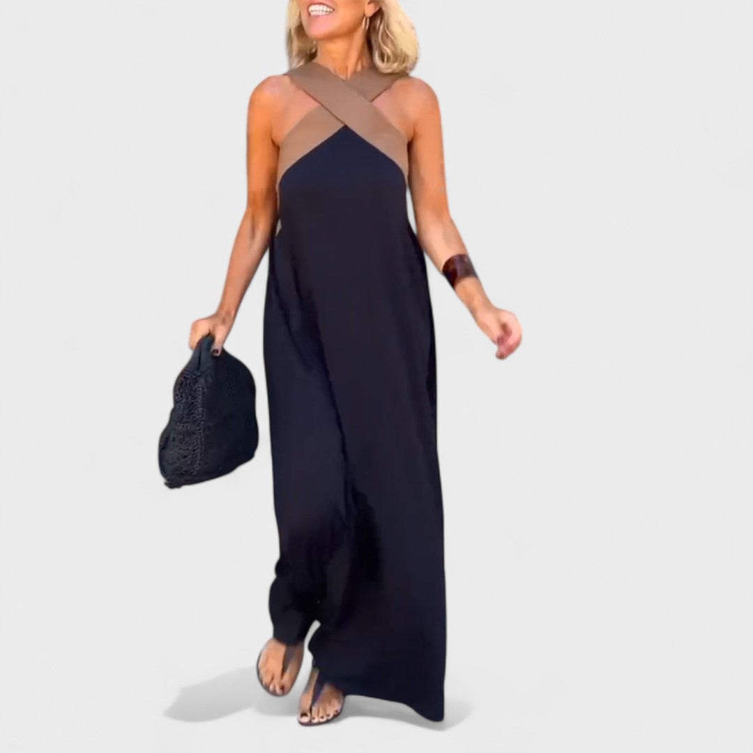 Abito lungo elegante da donna con scollo a incrocio