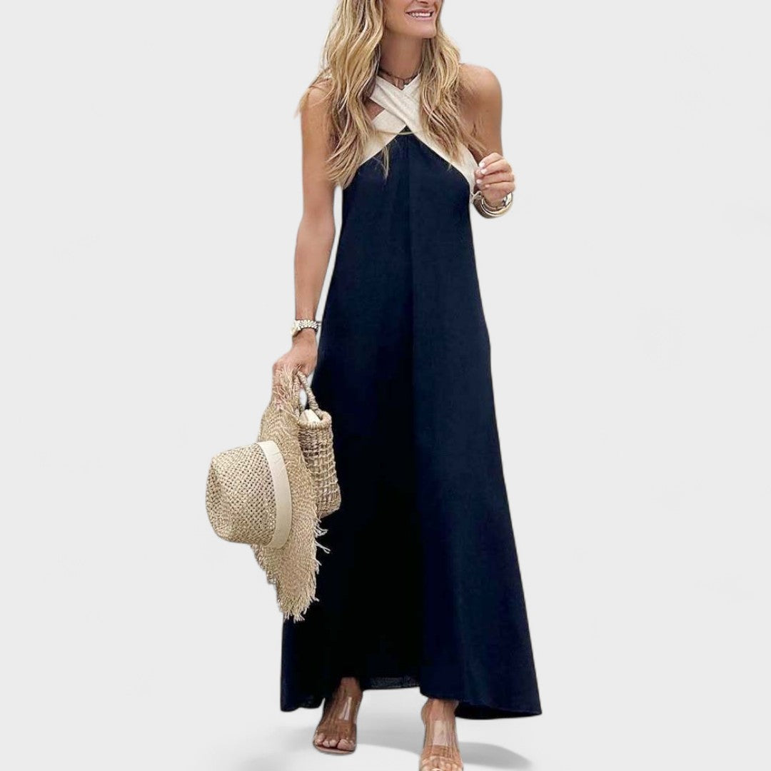 Abito lungo elegante da donna con scollo a incrocio