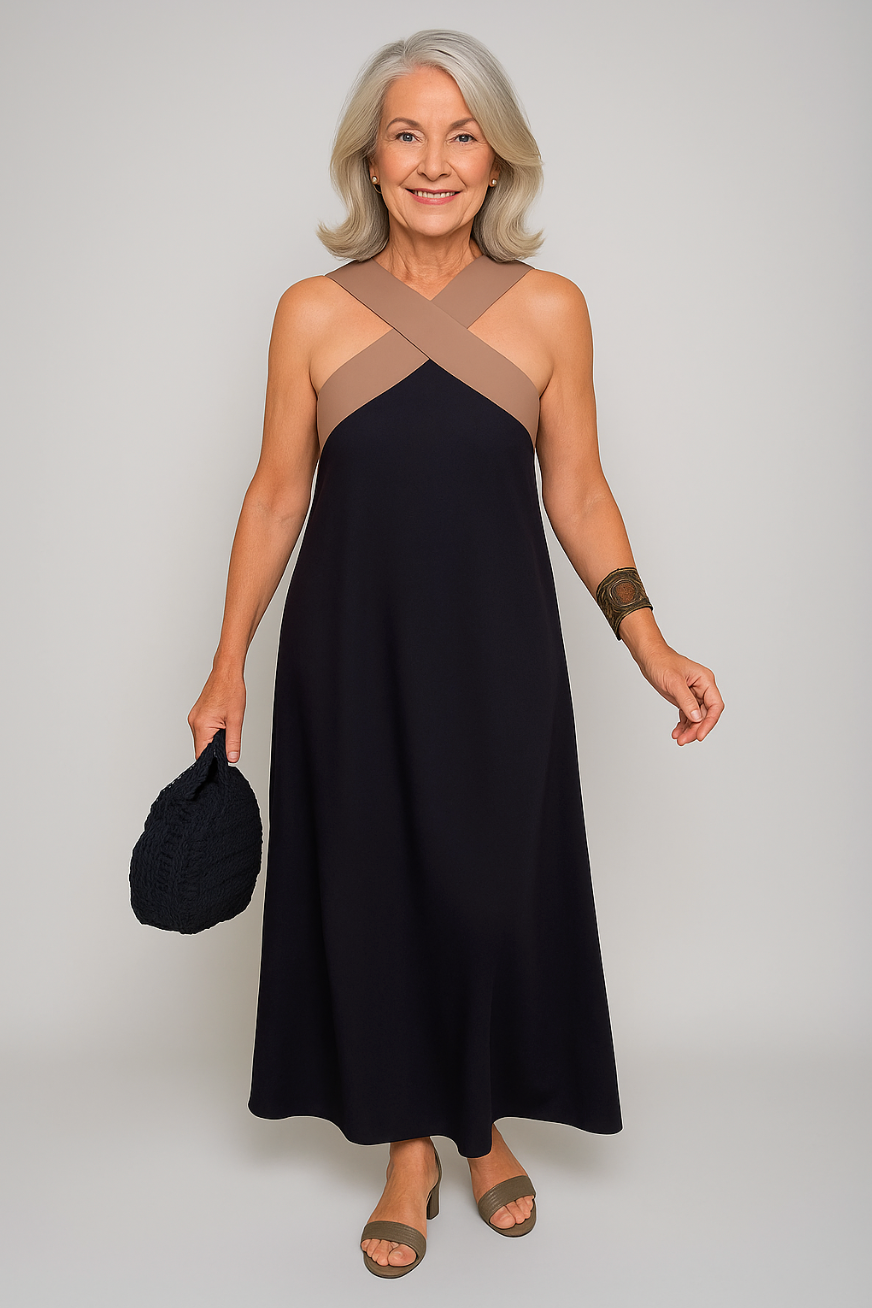 Abito lungo elegante da donna con scollo a incrocio