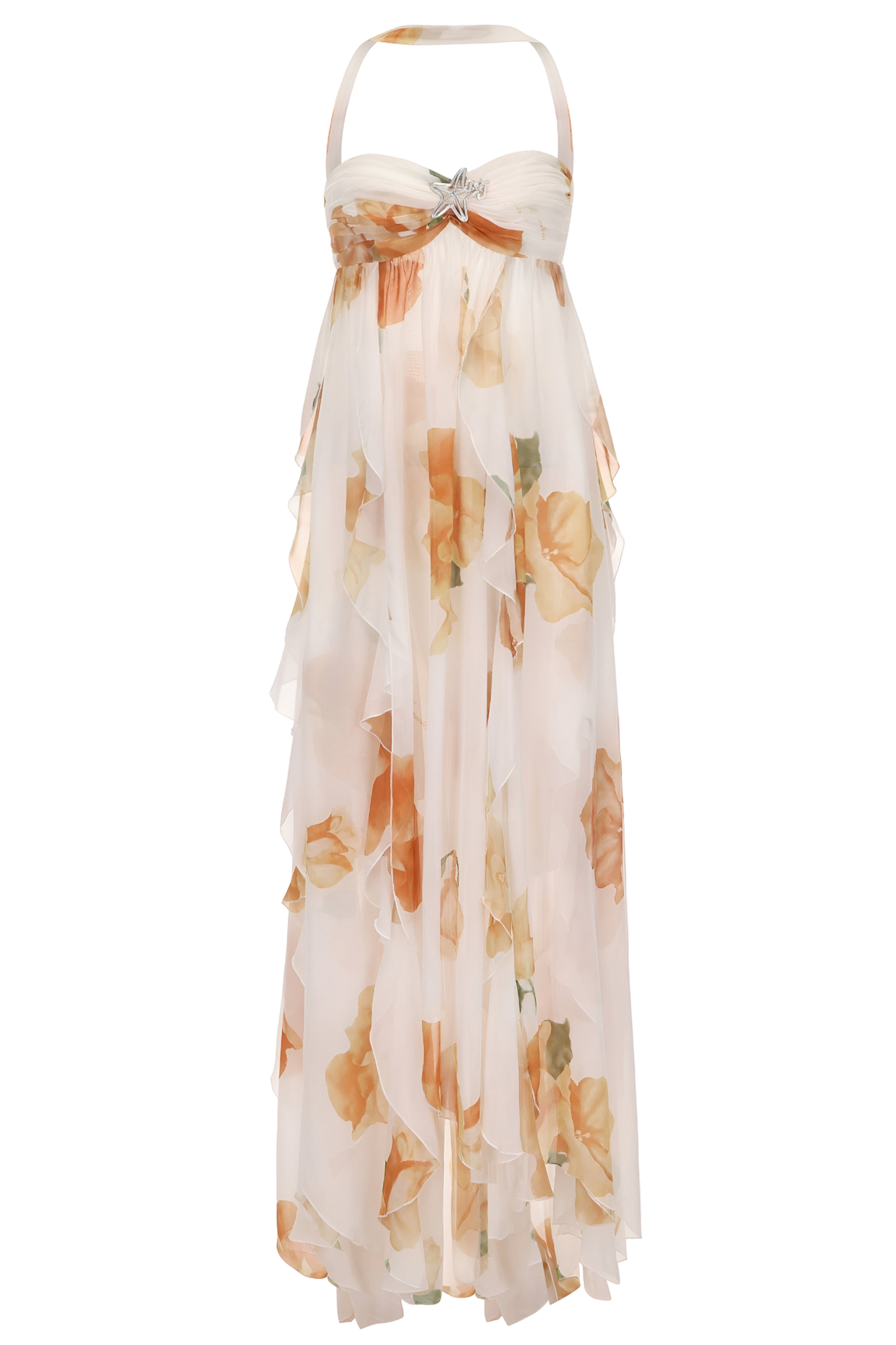 Abito lungo elegante da donna con scollo all'americana