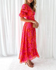 Abito lungo elegante da donna rosso rosa