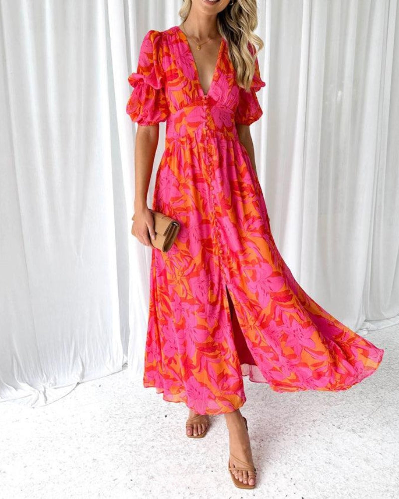 Abito lungo elegante da donna rosso rosa