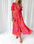 Abito lungo elegante da donna rosso rosa